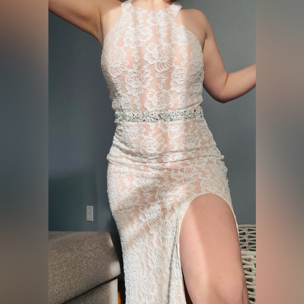 City Studio White Lace Prom Dress